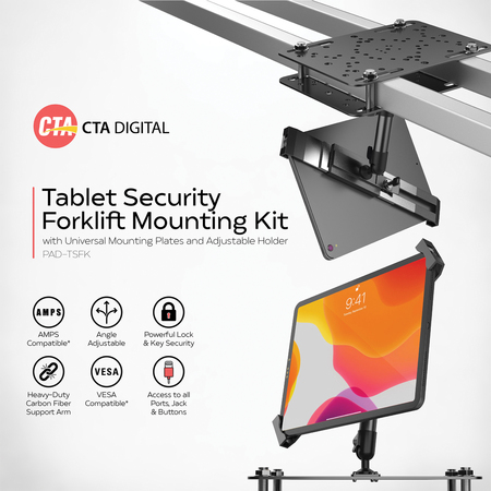 CTA DIGITAL Tablet Security Forklift Mounting Kit with Universal Mounting Plates and Adjustable Holder PAD-TSFK